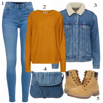 Manšestr Outfit s Modrá Bunda/Podzimní bunda levi's "yellowJeansMix"