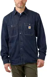 DENIM FLEECE LINED SNAP FRONT SHIRT 105605 - glacier - S