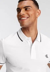 Calvin Klein Jeans Poloshirt TIPPING SLIM POLO mit Logomarkenlabel Weiß/Creme/Grau