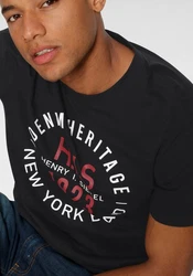 H.I.S Rundhalsshirt schmale Passform mit Print Schwarz/Rot/Dunkelblau/Rosa