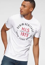 H.I.S Rundhalsshirt schmale Passform mit Print Creme/Weiß/Dunkelrot/Rot