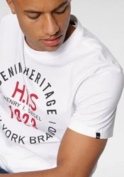 H.I.S Rundhalsshirt schmale Passform mit Print Creme/Weiß/Dunkelrot/Rot