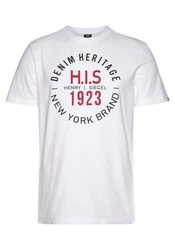 H.I.S Rundhalsshirt schmale Passform mit Print Creme/Weiß/Dunkelrot/Rot