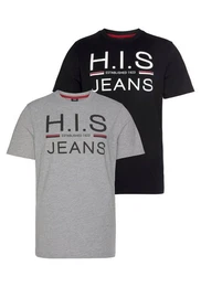 Rundhalsshirt (Packung, 2er-Pack) schmal geschnitten, bedrucktes Design, Rundhals, aus Baumwolle