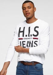 H.I.S Langarmshirt Basic-Schnitt Weiß/Schwarz