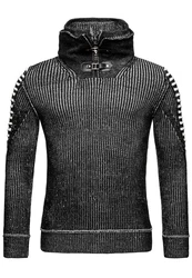 RedBridge Strickpullover mit doppeltem hohen Kragen Dunkelgrau/Schwarz/Grau