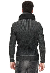 RedBridge Strickpullover mit doppeltem hohen Kragen Dunkelgrau/Schwarz/Grau