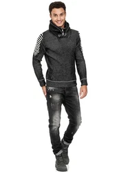 RedBridge Strickpullover mit doppeltem hohen Kragen Dunkelgrau/Schwarz/Grau