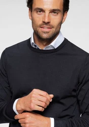 OLYMP Rundhalspullover Strick Casual Dunkelblau/Schwarz/Dunkelgrau