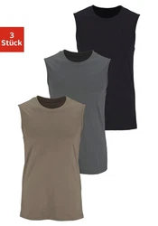 H.I.S Muscleshirt mit Rundhalsausschnitt (Packung 3-tlg) Dunkelgrau/Hellgrau/Grau