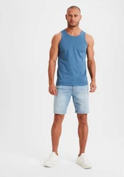 H.I.S Tanktop Unterhemd Herren 3-tlg Rundhals Grau/Dunkelblau/Blau