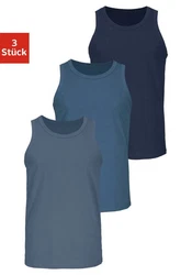 H.I.S Tanktop Unterhemd Herren 3-tlg Rundhals Grau/Dunkelblau/Blau