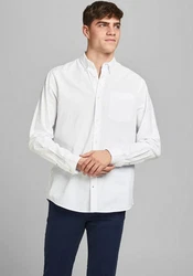 Jack & Jones Langarmhemd OXFORD SHIRT Weiß/Creme/Khaki