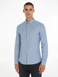 Tommy Jeans Hemd TJM Slim Stretch Oxford Shirt mit Flaglabel auf der Brust Hellblau/Blau/Dunkelblau