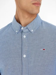 Tommy Jeans Hemd TJM Slim Stretch Oxford Shirt mit Flaglabel auf der Brust Hellblau/Blau/Dunkelblau