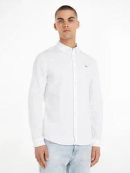 Tommy Jeans Hemd TJM Slim Stretch Oxford Shirt mit Flaglabel auf der Brust Weiß/Creme