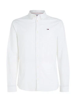 Tommy Jeans Hemd TJM Slim Stretch Oxford Shirt mit Flaglabel auf der Brust Weiß/Creme