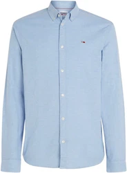 Tommy Jeans Hemd TJM Slim Stretch Oxford Shirt mit Flaglabel auf der Brust Hellblau/Blau