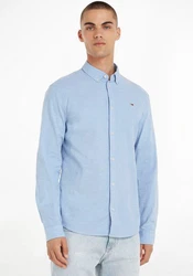 Tommy Jeans Hemd TJM Slim Stretch Oxford Shirt mit Flaglabel auf der Brust Hellblau/Blau