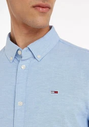 Tommy Jeans Hemd TJM Slim Stretch Oxford Shirt mit Flaglabel auf der Brust Hellblau/Blau