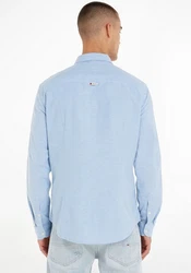 Tommy Jeans Hemd TJM Slim Stretch Oxford Shirt mit Flaglabel auf der Brust Hellblau/Blau