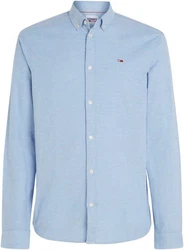 Tommy Jeans Hemd TJM Slim Stretch Oxford Shirt mit Flaglabel auf der Brust Hellblau/Blau