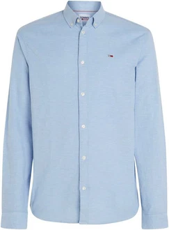 Tommy Jeans Hemd TJM Slim Stretch Oxford Shirt mit Flaglabel auf der Brust Hellblau/Blau