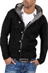 behype Strickjacke CR-7013 mit Kapuze Schwarz/Dunkelgrau