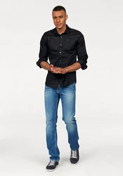 Tommy Jeans Herren Original Stretch Langarm Slim Fit Freizeithemd Schwarz/Dunkelblau