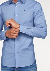 Tommy Jeans Herren Original Stretch Langarm Slim Fit Freizeithemd Hellblau/Blau/Dunkelblau