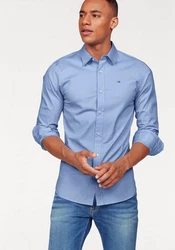 Tommy Jeans Herren Original Stretch Langarm Slim Fit Freizeithemd Hellblau/Blau/Dunkelblau