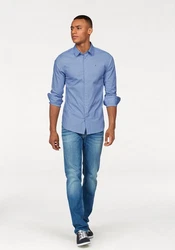 Tommy Jeans Herren Original Stretch Langarm Slim Fit Freizeithemd Hellblau/Blau/Dunkelblau