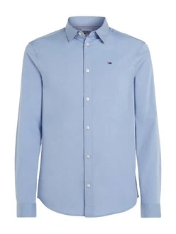 Tommy Jeans Herren Original Stretch Langarm Slim Fit Freizeithemd Hellblau/Blau/Dunkelblau