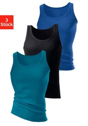 H.I.S Tanktop Feinripp 3-tlg Packung ohne Seitennähte Schwarz/Rot