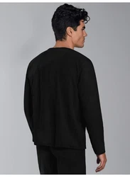 Trigema Strickfleece Pullover FleeceRundhalsshirt schwarz