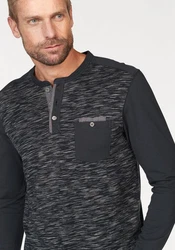 Arizona Langarmshirt Langarm Rundhalsausschnitt mit Knopfleiste Dunkelblau/Grau