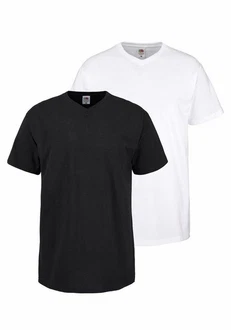Fruit of the Loom T-Shirt mit V-Ausschnitt Schwarz/Weiß/Hellgrau