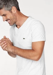 Lacoste V-Shirt Ikonisches Lacoste-Krokodil Weiß/Creme/Grau