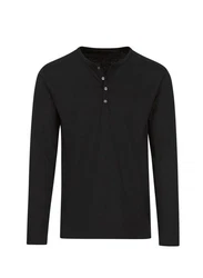 Trigema Longsleeve Langarmshirt mit Knopfleiste Schwarz