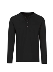 Trigema Longsleeve Langarmshirt mit Knopfleiste Schwarz