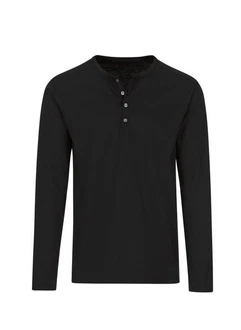 Trigema Longsleeve Langarmshirt mit Knopfleiste Schwarz