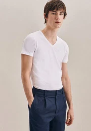 T-Shirt Schwarze Rose Kurzarm V-Neck Uni