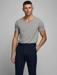 Jack & Jones T-Shirt SLIM-FIT BASIC TEE V-NECK Hellgrau/Grau/Dunkelgrau