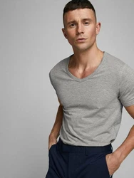 Jack & Jones T-Shirt SLIM-FIT BASIC TEE V-NECK Hellgrau/Grau/Dunkelgrau
