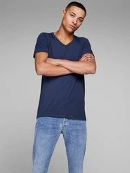 Jack & Jones T-Shirt SLIM-FIT BASIC TEE V-NECK Dunkelblau/Blau