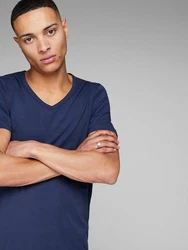 Jack & Jones T-Shirt SLIM-FIT BASIC TEE V-NECK Dunkelblau/Blau