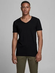 Jack & Jones T-Shirt SLIM-FIT BASIC TEE V-NECK Dunkelgrau/Grau/Schwarz