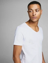 Jack & Jones T-Shirt SLIM-FIT BASIC TEE V-NECK Creme/Weiß