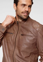 Bruno Banani Lederjacke Flint Bikerkragen Braun/Dunkelbraun
