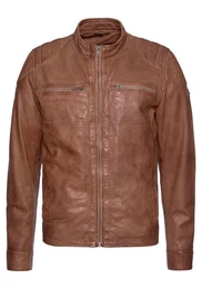 Lederjacke Flint aus Lammnappaleder, taillierter Schnitt, Bikerkragen, Used-Optik
